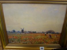 After WILLIAM K BLACKLOCK gilt framed print - flower harvesters with distant windmill