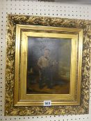 Unattributed gilt framed oil on canvas - early pipe smoking sailor