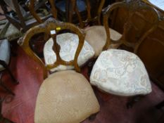 Set of four late Victorian salon chairs with carved detail to the backs, turned and reeded front
