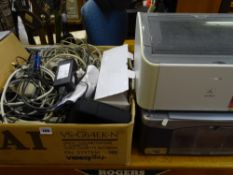 Parcel of various electrical cabling and a pair of non-matching printers E/T