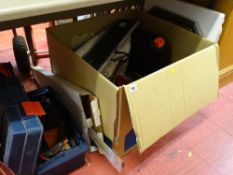 Plastic cantilever toolbox and contents and a box containing Black & Decker drills, various other