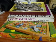 Quantity of King's pattern table cutlery, an Oneidacraft boxed stainless steel fish set and a