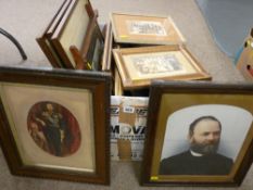 Box with large quantity of antique paintings and prints etc