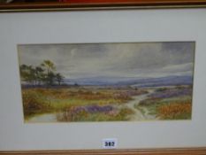 JOHN H TYSON watercolour - peaceful heathland scene with distant hills, signed