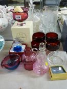 Collection of ruby, cranberry and other glassware