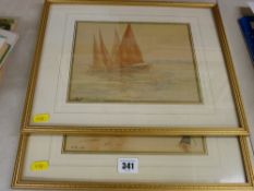 ABRAHAM HULK watercolours, a pair - boating scenes, 18 x 23 cms