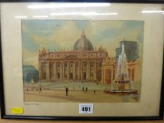 Small colourful watercolour study - St Peter's, Rome