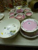 Pink and floral decorated part tea service and a Royal Worcester 'Florena' fruit bowl
