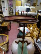 Circular inlaid tripod table and a kidney shaped inlaid tray