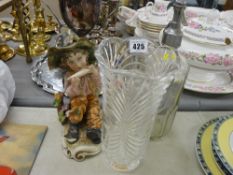 Vintage soda syphon, ribbed glass vase and an Italian pottery figurine