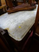 Marble topped pine washstand with twin drawers and potboard base