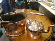 Victorian copper kettle and a vintage coal scuttle