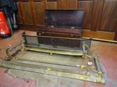 Vintage wooden toolbox, brass fender and one other