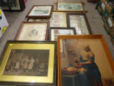 Parcel of antique pictures and prints including tapestries