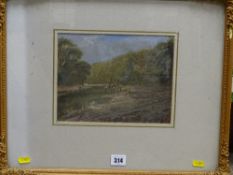 Well executed watercolour study of fishermen at a river, initialled 'B S', dated 1875