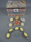 Nine carat gold and silver ring with turquoise type setting and a quantity of costume jewellery