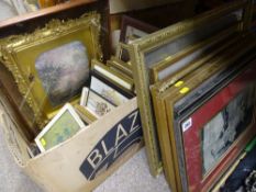 Two framed silkwork pictures of interior scenes along with a boxed and loose quantity of framed