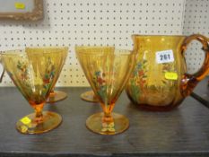 Amber glass lemonade set with painted detail