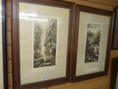 F W HAYES pair of sepia prints in oak frames - titled 'Fairy Glen, Bettws-y-Coed' and 'Mawddach