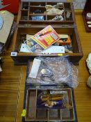 Two vintage wooden boxes and contents