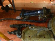 Parcel of vintage black painted metal items including water pump, water tap, boot scraper etc