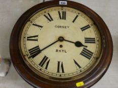 Wall clock with enamel dial marked 'Corney, Rhyl'