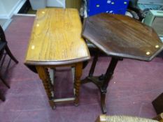Small oval barley twist gate leg table and an octagonal occasional table on triple supports