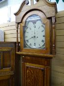 Victorian oak and mahogany longcase clock with 14 ins painted dial and moon phase movement