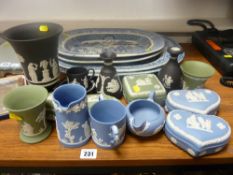 Collection of mainly Wedgwood Jasperware in black, blue and green colours