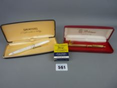 Stylish cased lady's Sheaffer writing pen with diamante collar and vintage cartridge box and a cased