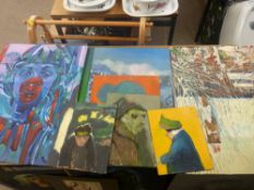 JOHN CHERRINGTON fourteen oils on board including psychedelic and other portrait studies, three