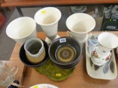 Three white Wedgwood vases, quantity of stoneware bowls etc