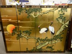 Four section set of Oriental painted and gilt decorated panels