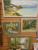 B MILLER interesting oil on board - titled 'Girls by the River', dated 1976, two watercolour studies