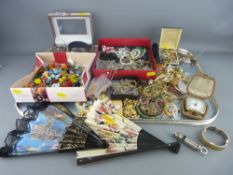 Interesting tray of costume jewellery and other collectables