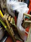 Parcel of various long handled garden tools, spades, forks, rakes etc