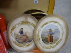 Pair of watercolour oval portrait studies of young girls, one gathering/planting flowers, the