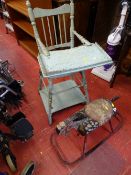 Vintage painted high chair and a rustic style rocking horse