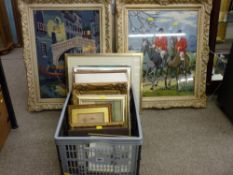 Collection of framed pictures and prints and two woolwork pictures etc