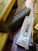 Vintage leather suitcase and one other item of vintage luggage
