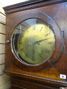 19th Century oak cased circular brass dial longcase clock by Robert Jones, Ruthin (lacking weights