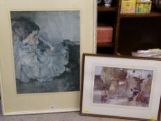 SIR WILLIAM RUSSELL FLINT framed print - young girl in flowing dress, written detail to the print '