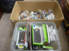 Crate of mobile phone and electronic notebook protectors and a large quantity of ink stampers and