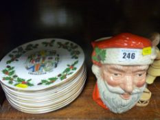 Set of Royal Grafton 'Twelve Days of Christmas' decorative wall plates and a Royal Doulton Santa