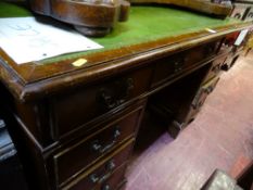 Reproduction leather tooled twin pedestal desk