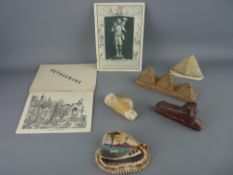 Collection of carved and other Egyptian themed ornamental ware and two items of ephemera
