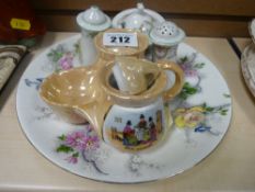 Welsh Lady cruet set and one other with a floral decorated wall plate