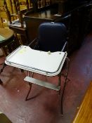 Vintage Mothercare chrome and formica child's highchair in blue, rexine seating