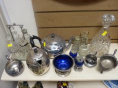 Selection of EP ware including bottle cruets and a mallet shaped glass decanter with stopper