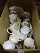 Good box of commemorative ware including a rare Wileman two handled mug, Victoria enamel beaker etc